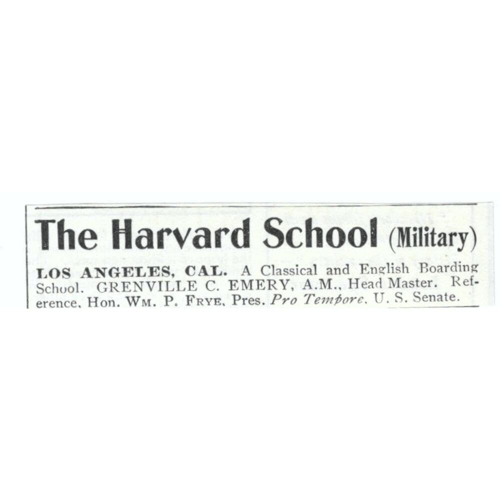 Harvard Military School Los Angeles CA Greenville C. Emery 1903 Ad AF7-SS2